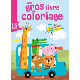 Mon gros livre de coloriage - Autobus bleu et animaux - Gros livre de 192 pages de coloriages - Dès 3 ans