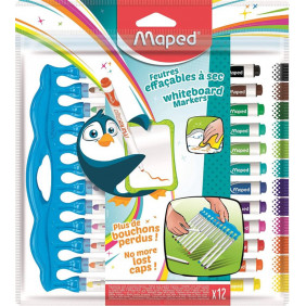 12 feutres effaçables - Ardoises et tableaux blancs - Assortiment - Marker'Peps - Maped
