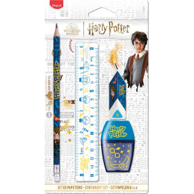 Maped - Set de Papeterie 4 Pièces - 1 Règle Transparente 15cm + 1 Taille-Crayons 1 Trou + 1 Gomme + 1 Crayon Papier HB