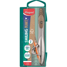 Maped - Coffret compas Study Smiling Planet à Bague universelle - Chape et vis composées à 50% de Fibres de Bois
