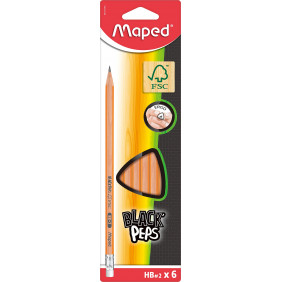 Maped Lot De 6 Crayons à Papier Graphite HB Black Peps Avec Bout Gomme et Bout Mine Triangulaire