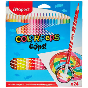 MAPED Couleur Oops Color'Peps-24 Coloriage avec Embout Gomme Triangulaire Ergonomique - 24 Crayons Effaçables en Résine