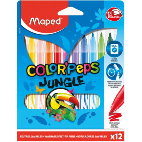 Maped - Feutres Jungle Color’Peps - 12 Feutres de Coloriage - Lavables et Résistants au Séchage