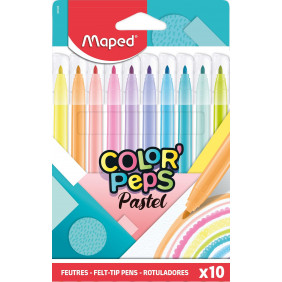 Maped - Feutres de Couleur Color'Peps - Feutres de Coloriages et Dessins Pastel - 10 Couleurs Douces et Acidulées