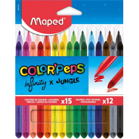 Maped Color'Peps Infinity, coffret de 15 crayons sans bois + 12 marqueurs Jungle - Dès 3 ans