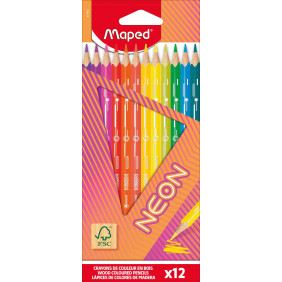 Maped - Crayons de couleur NEON - Coloriage Effet Néon - Boîte de 12 Crayons NEON