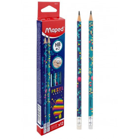 Crayon à papier en bois Maped Pixel Party 851817 avec gomme HB (12) - Vendu à l'unité
