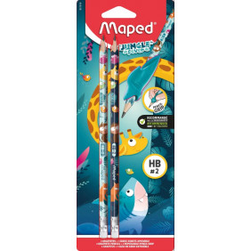 Maped Jungle Fever - 2 Crayons graphite HB embout gomme + 1 outil d'apprentissage - Dès 3 ans