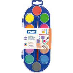 Palette de 12 pastilles 30 mm couleurs fluo et métallisées avec pinceau