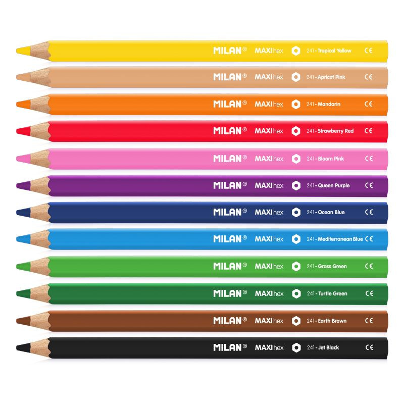 Crayons de couleur triangulaires Tetis - 12 couleurs vives pour École