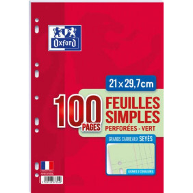Feuilles Simples perforées x100 A4 grands carreaux 80g OXFORD
