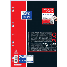 OXFORD Etudiants 400 Pages A4 Grands Carreaux Seyes - Feuilles simples Perforées 90gr Blanc