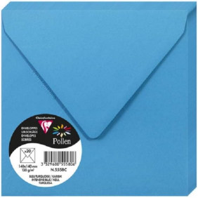 Clairefontaine 5558C - Paquet de 20 Enveloppes Gommées - Format Carré 14x14cm - Coloris Turquoise de 20