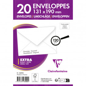 Clairefontaine 3400C - Paquet de 20 Enveloppes Blanches 131x190mm