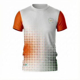 Maillot enjoy blanc avec pointillé orange et vert