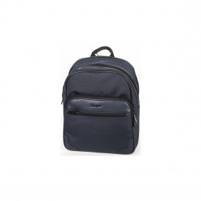 Sac à dos porte-ordi toile nylon-cuir vachette - Bleu