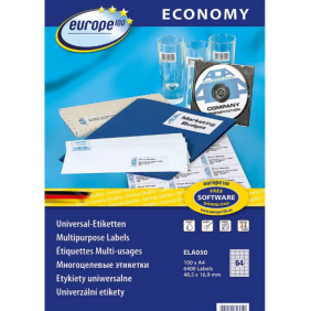 Europe100 - 6500 Étiquettes multi-usages blanches - 38 x 21,2 mm - réf ELA001