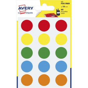 Avery - 90 Pastilles adhésives - couleurs assorties - diamètre 19 mm