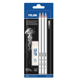 Blister 3 crayons blancs + 1 gomme