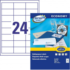 Europe100 - 2400 Étiquettes multi-usages blanches - 64,6 x 33,8 mm