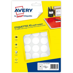 Avery - Etui A5 - 640 Pastilles adhésives - blanc - diamètre 24 mm