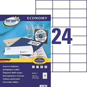 Europe100 - 2400 Étiquettes multi-usages blanches - 70 x 37 mm - réf ELA011