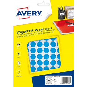 AVERY - 960 pastilles, Planche A5, Bleu, 15 mm
