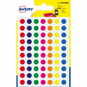 Avery - 420 Pastilles adhésives - couleurs assorties - diamètre 8 mm