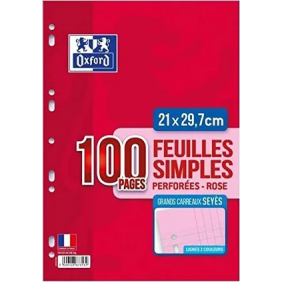 Feuilles mobiles A4 perforées 100P seyes rose