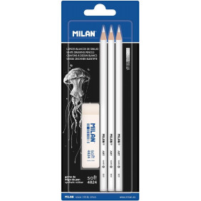 Crayons blancs + Gomme Blister de 3