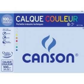 POCHETTE 8 FEUILLE CALQUE 24*32. 100G COULEUR