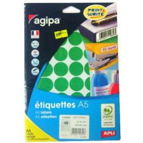 ETUI A5. 400 ETIQUETTES VERT DIAMETRE 24MM