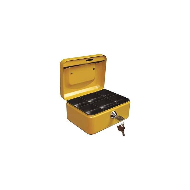 CAISSE A MONAIE 152*115*80 - CASIER PLASTIQUE AMOVIBLE - OUVERTURE ET FERMETURE A CLES - COULEUR JAUNE MOUTARDE