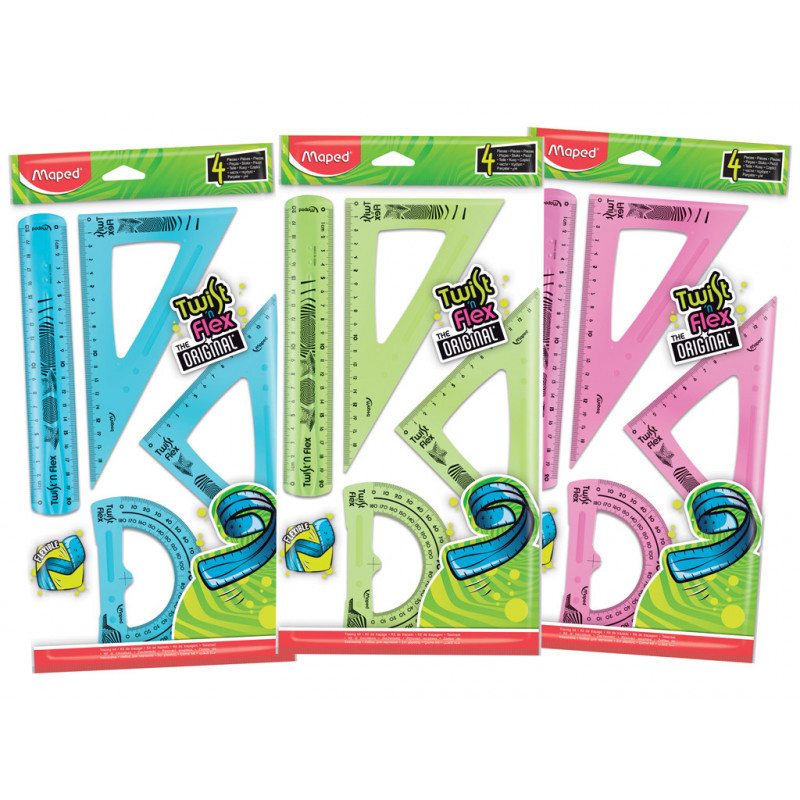 Règle Maped 20cm +2 triangles + gabarit Twist'n Flex, souple 6-13 ans