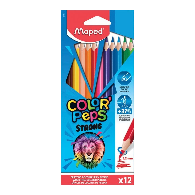 Maped Crayon De Couleur Color'peps Strong, 12 Crayons En Etui Cartonné