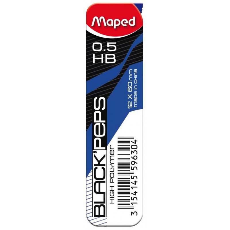 Etui de 12 mines HB 0,5mm MAPED Black'Peps