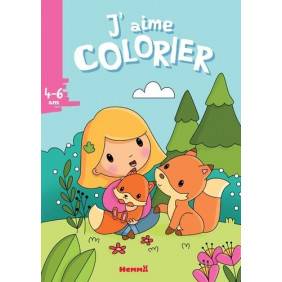 J'aime colorier Petite fille et renards