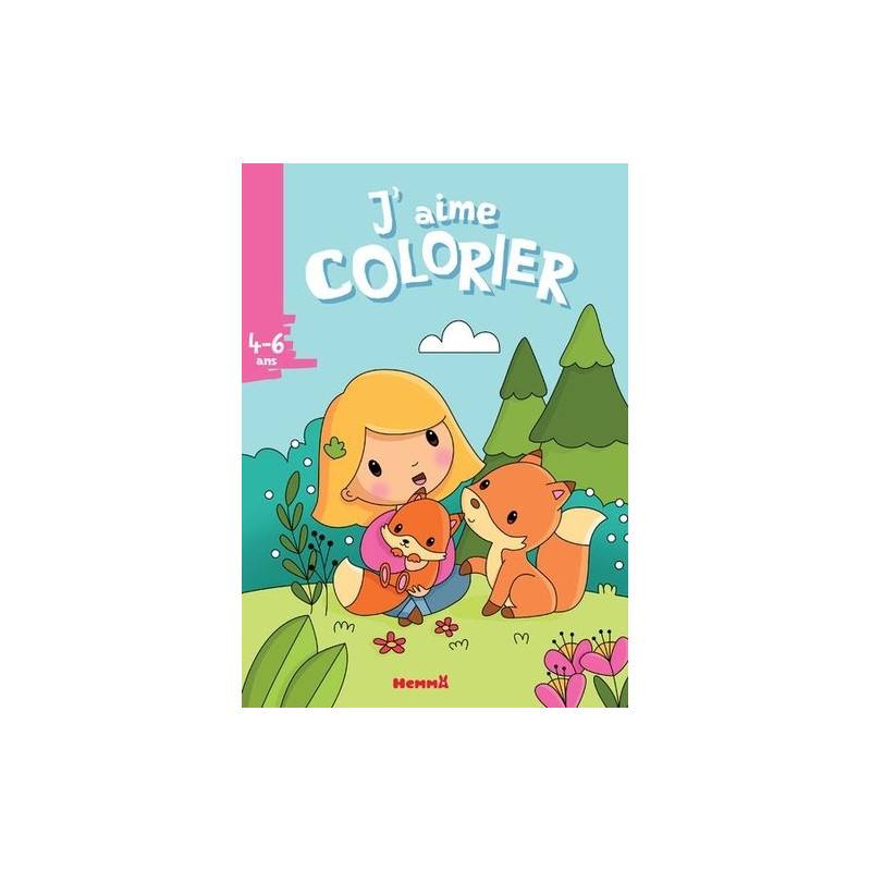 J'aime colorier Petite fille et renards