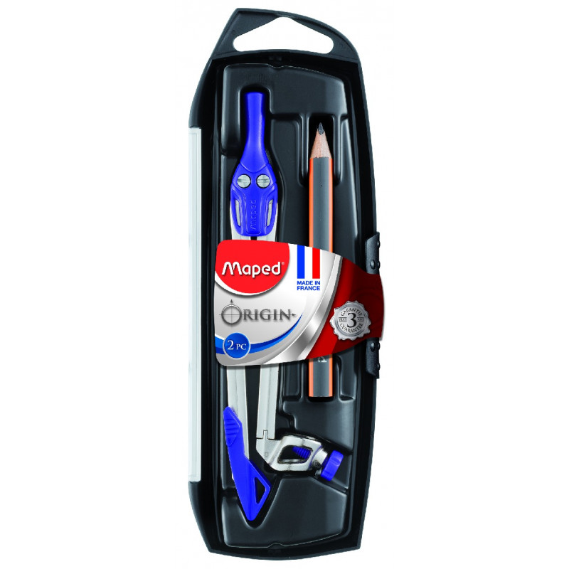 Maped Boîte de compas Origin avec bague, couleurs assorties pour enfants à partir de 8 ans