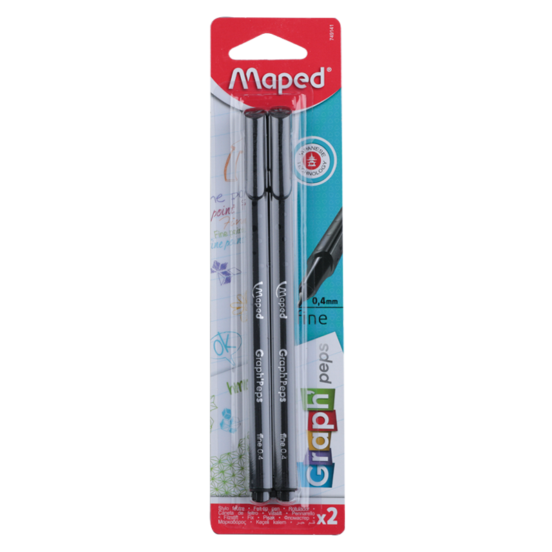 MAPED Lot de 2 Stylos feutres fin Graphiques Peps - Noir