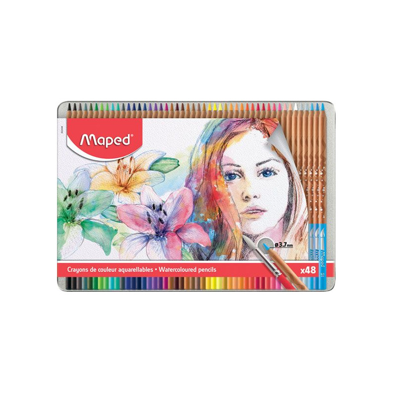 Maped Crayon de couleur, aquarellable, étui de 48 en métal