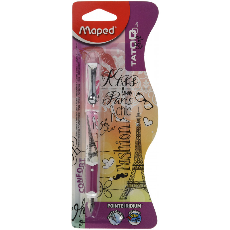 Maped - Stylo Plume Tatoo Teen - Plume Acier - Pointe Iridium - Stylo Plume Rechargeable - Stylo à Encre - Décor Paris Fashion