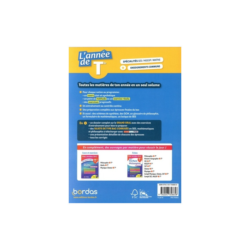 L'année de Tle spécialités SES / HGGSP / maths + enseignements communs
