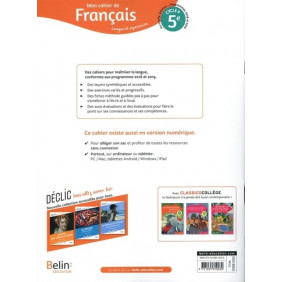 Mon cahier de Français 5e Cycle 4 - Langue et expression