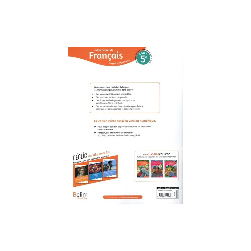 Mon cahier de Français 5e Cycle 4 - Langue et expression