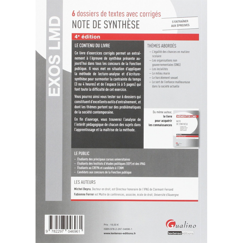 Exos LMD - Exercices corrigés de note de synthèse - 4e édition