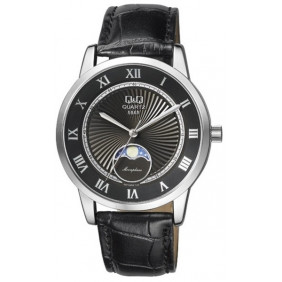 Montre Q&Q Homme - Bracelet Noir En Cuir Véritable - Etanche - QZ10J308Y