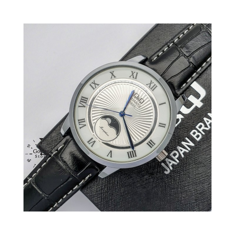 Montre Q&Q Homme - Bracelet Noir En Cuir Véritable - Etanche - QZ10J307Y