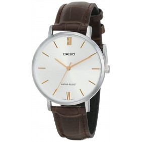 Montre CASIO Femme - Bracelet Marron En Cuir Véritable - Cadran Blanc - LTP-VT01L-7B2UDF