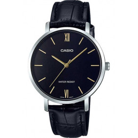 Montre CASIO Femme - Bracelet Noir En Cuir Véritable - Résistante À L'eau - LTP-VT01L-1BUDF